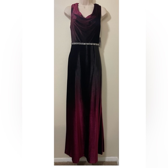 Ignite Velvet Ombre A Line Cowlneck Dress with Beading. Size 6. NWT - Picture 4 of 15